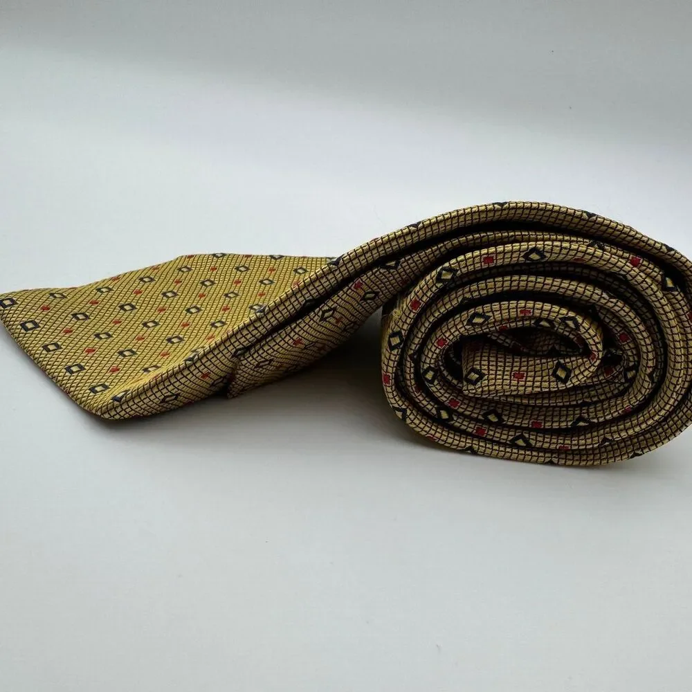 Jos A Bank Premier Collection Tie Men's Gold Yellow Navy Red Geometric Silk USA